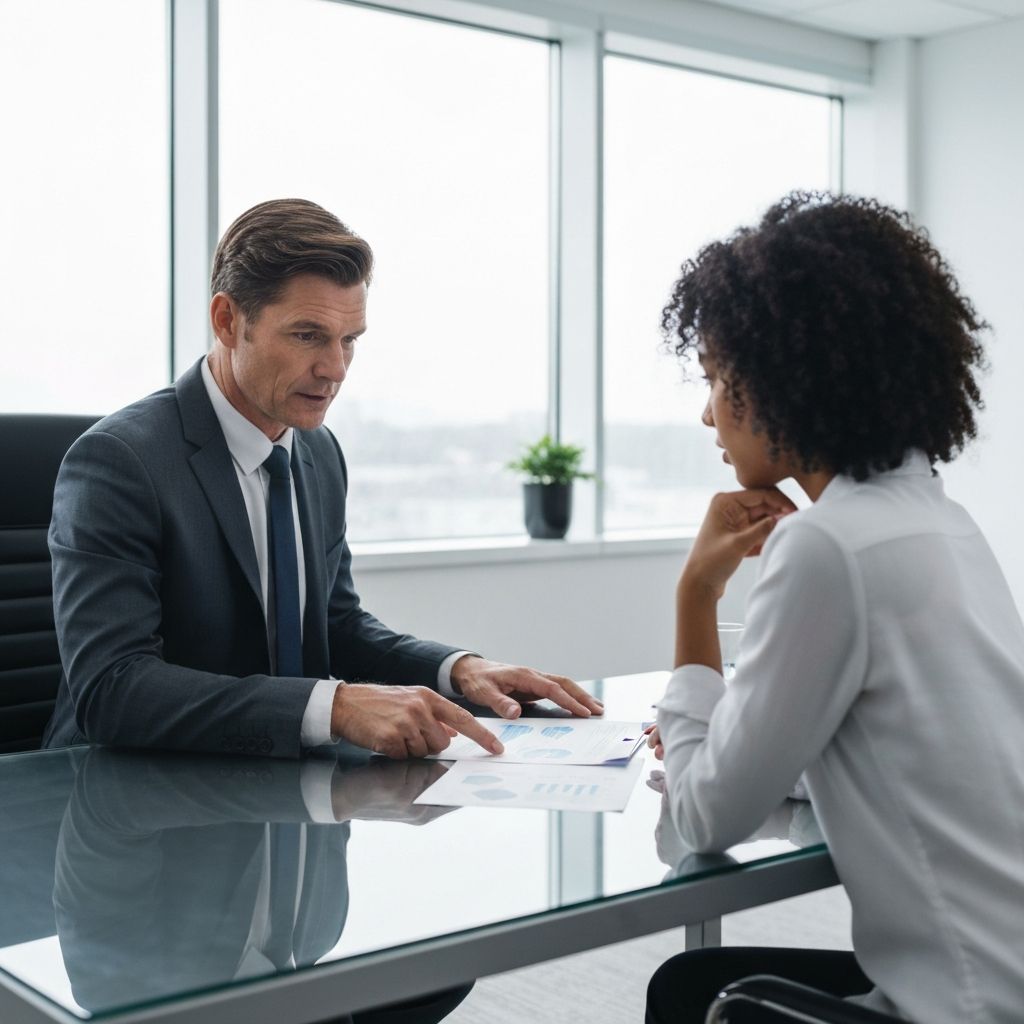 Consultor profesional trabajando con cliente en estrategia de inversión
